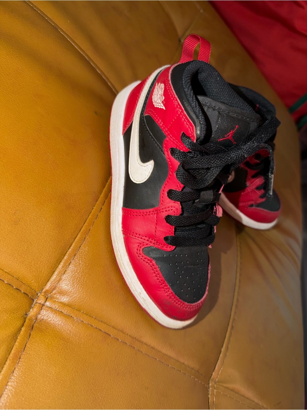 Nike Air Jordan 1 Mid Kids Red Black White Sneakers Size 13C